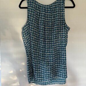 Halogen Geometric Shell Tank Top Teal White Pleated Crew Neck Womens - Large